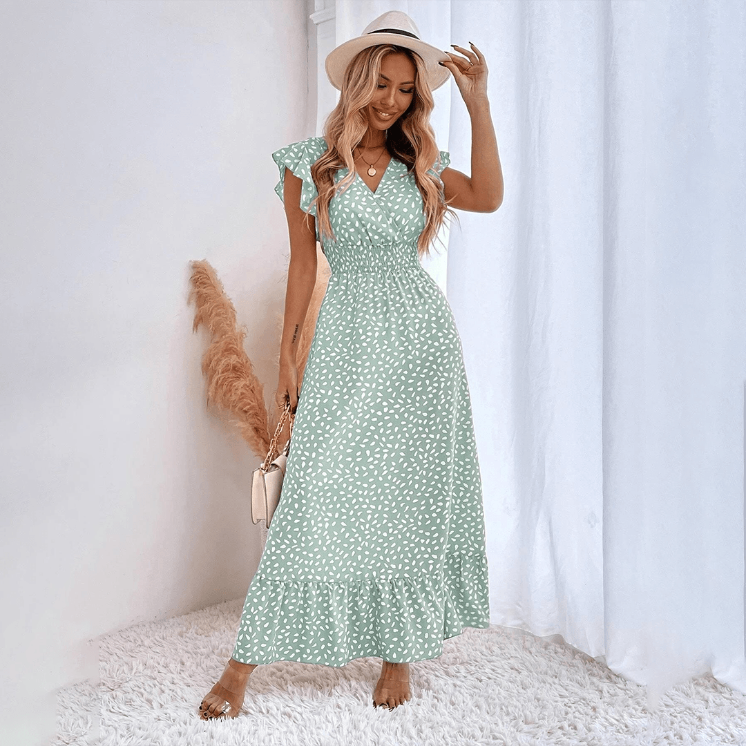 Maxi Jurk met V-hals en Ruches - Dresses - Jurkjes.co