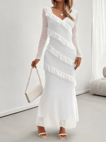Maxi Jurk met V-hals en Ruches - Maxi Dresses - Jurkjes.co