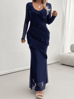 Maxi Jurk met V-hals en Ruches - Maxi Dresses - Jurkjes.co