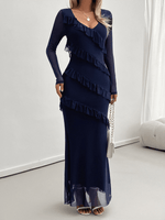 Maxi Jurk met V-hals en Ruches - Maxi Dresses - Jurkjes.co