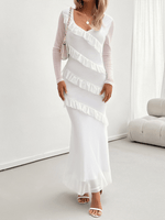 Maxi Jurk met V-hals en Ruches - Maxi Dresses - Jurkjes.co