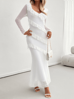 Maxi Jurk met V-hals en Ruches - Maxi Dresses - Jurkjes.co