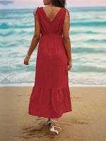 Maxi Jurk met V-hals en Schouderstrikken - Maxi Dress - Jurkjes.co