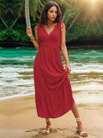 Maxi Jurk met V-hals en Schouderstrikken - Maxi Dress - Jurkjes.co