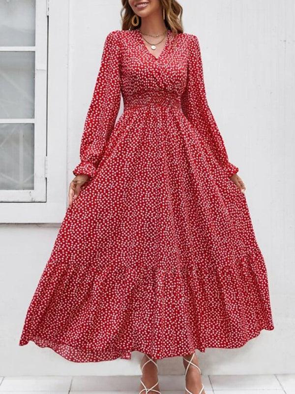 Maxi Jurk met V-hals en Stippenprint - Maxi Dresses - Jurkjes.co