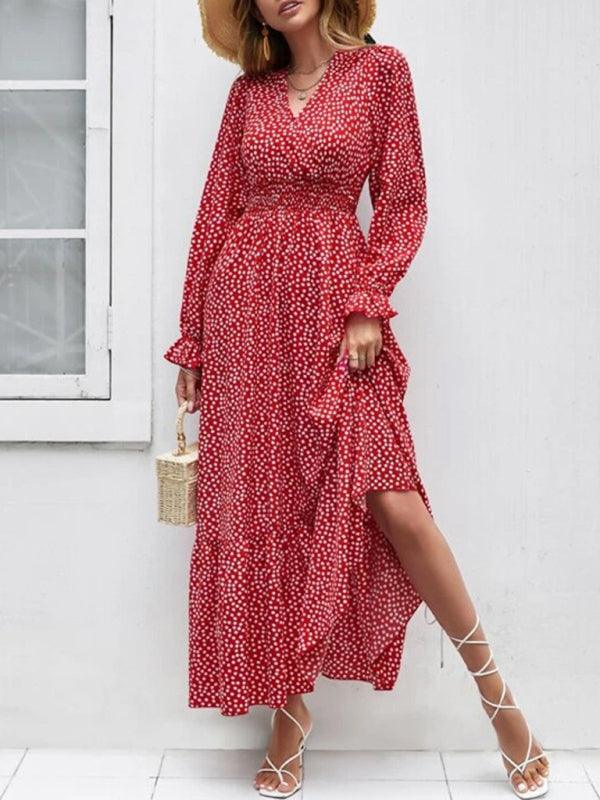 Maxi Jurk met V-hals en Stippenprint - Maxi Dresses - Jurkjes.co