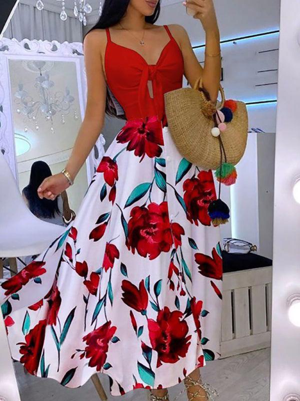 Maxi Jurk met V-hals en Strikdetail - Maxi Dresses - Jurkjes.co