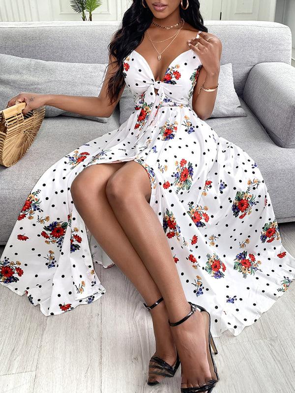 Maxi Jurk met V-hals en Strikdetail - Maxi Dresses - Jurkjes.co