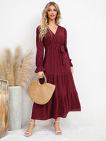Maxi Jurk met V-hals en Textuurpatroon - Maxi Dresses - Jurkjes.co