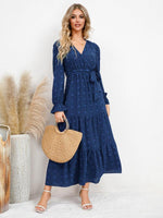 Maxi Jurk met V-hals en Textuurpatroon - Maxi Dresses - Jurkjes.co