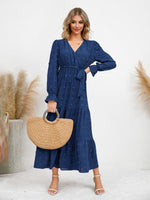 Maxi Jurk met V-hals en Textuurpatroon - Maxi Dresses - Jurkjes.co