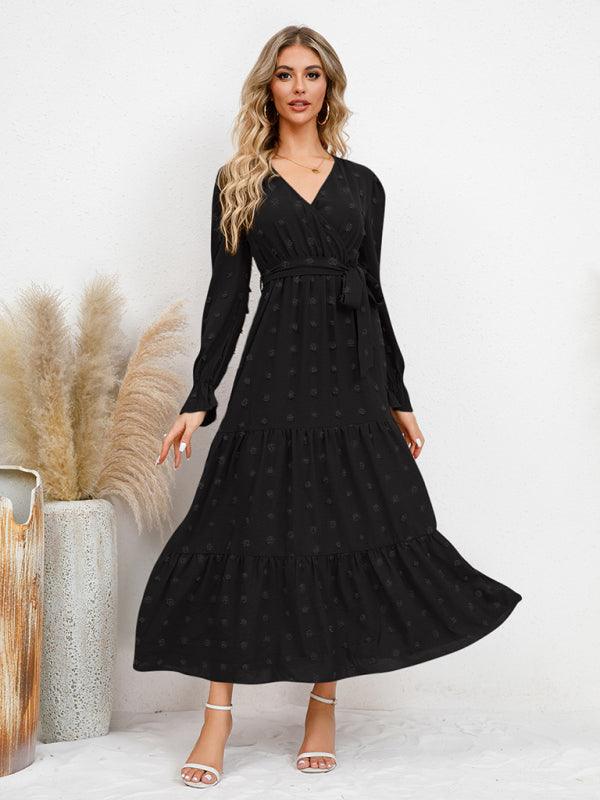 Maxi Jurk met V-hals en Textuurpatroon - Maxi Dresses - Jurkjes.co