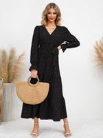 Maxi Jurk met V-hals en Textuurpatroon - Maxi Dresses - Jurkjes.co