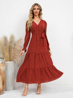 Maxi Jurk met V-hals en Textuurpatroon - Maxi Dresses - Jurkjes.co
