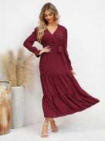 Maxi Jurk met V-hals en Textuurpatroon - Maxi Dresses - Jurkjes.co