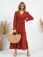 Maxi Jurk met V-hals en Textuurpatroon - Maxi Dresses - Jurkjes.co