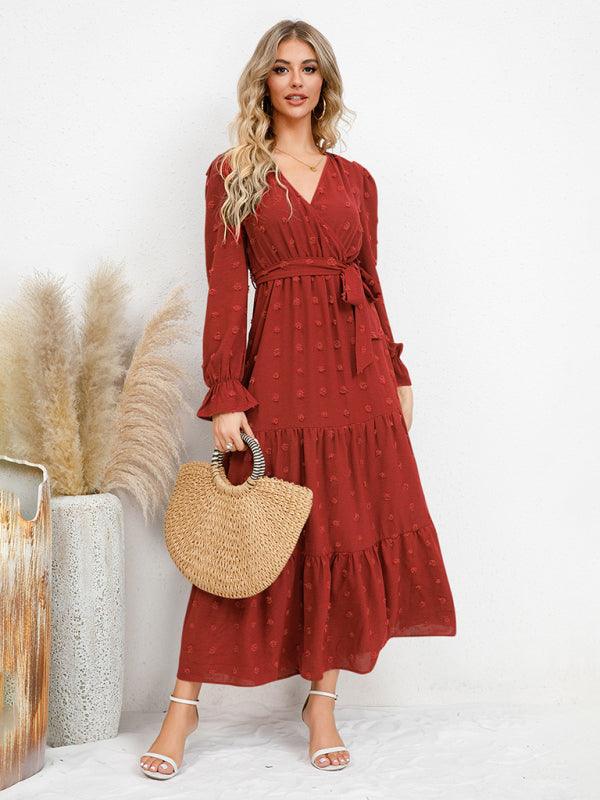 Maxi Jurk met V-hals en Textuurpatroon - Maxi Dresses - Jurkjes.co