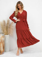 Maxi Jurk met V-hals en Textuurpatroon - Maxi Dresses - Jurkjes.co