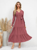 Maxi Jurk met V-hals en Textuurpatroon - Maxi Dresses - Jurkjes.co