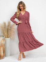 Maxi Jurk met V-hals en Textuurpatroon - Maxi Dresses - Jurkjes.co