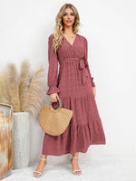 Maxi Jurk met V-hals en Textuurpatroon - Maxi Dresses - Jurkjes.co