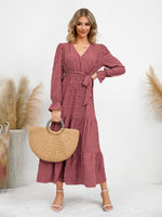 Maxi Jurk met V-hals en Textuurpatroon - Maxi Dresses - Jurkjes.co
