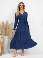 Maxi Jurk met V-hals en Textuurpatroon - Maxi Dresses - Jurkjes.co