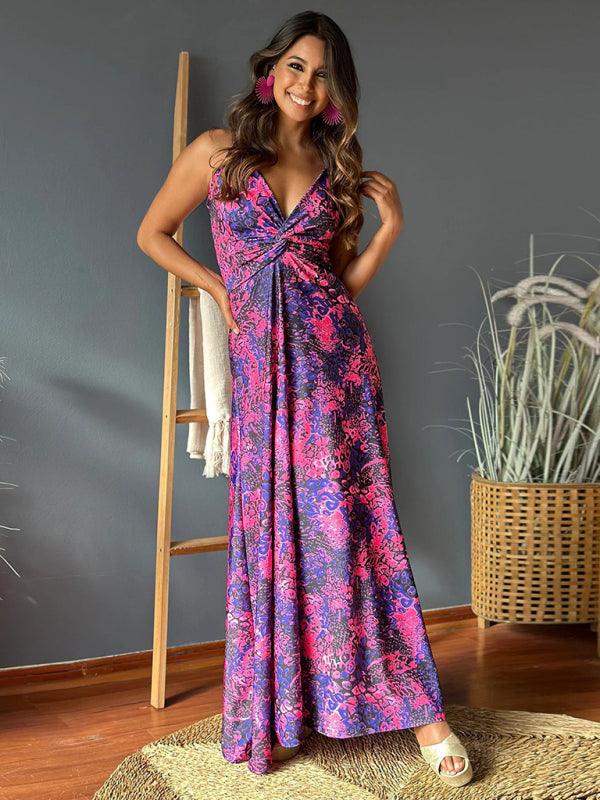 Maxi Jurk met V-hals en Tropenprint - Maxi Dresses - Jurkjes.co