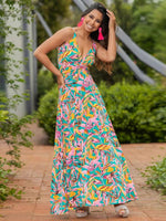 Maxi Jurk met V-hals en Tropenprint - Maxi Dresses - Jurkjes.co