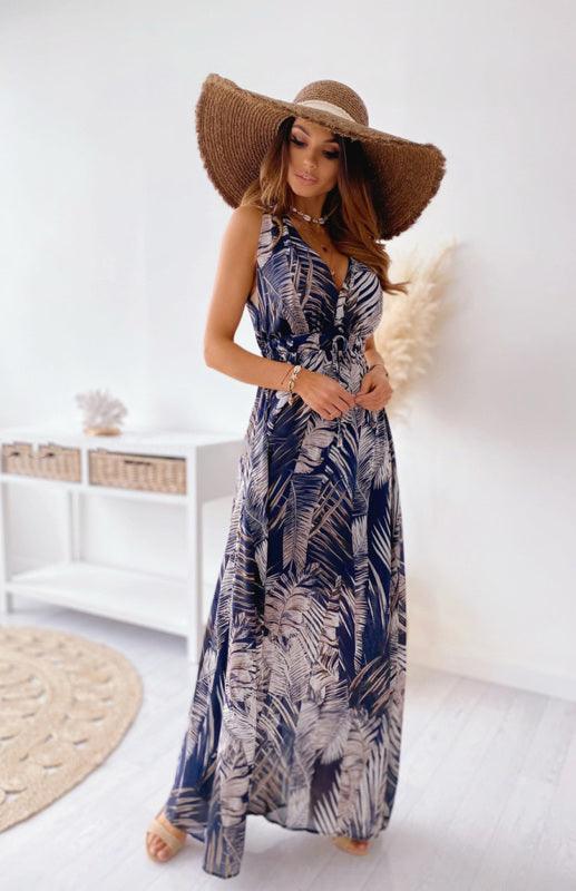 Maxi Jurk met V-hals en Tropische Print - Maxi Dresses - Jurkjes.co