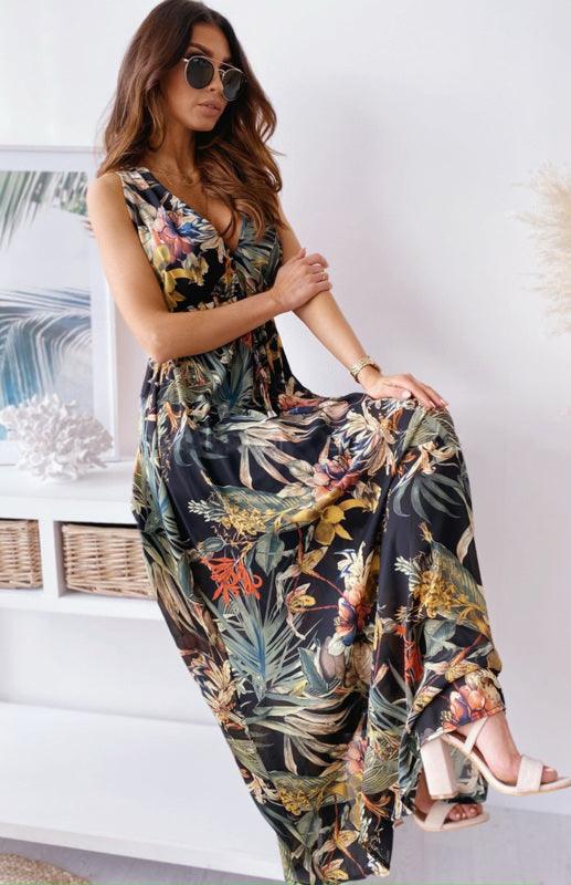 Maxi Jurk met V-hals en Tropische Print - Maxi Dresses - Jurkjes.co