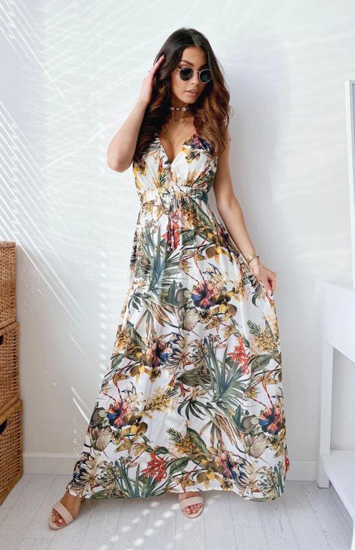 Maxi Jurk met V-hals en Tropische Print - Maxi Dresses - Jurkjes.co
