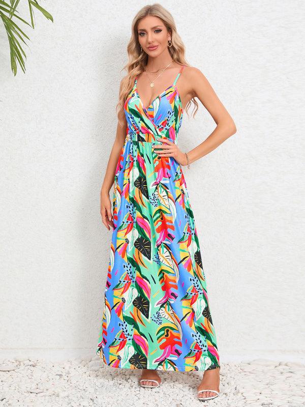 Maxi Jurk met V-hals en Tropische Print - Maxi Dresses - Jurkjes.co