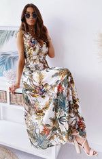 Maxi Jurk met V-hals en Tropische Print - Maxi Dresses - Jurkjes.co