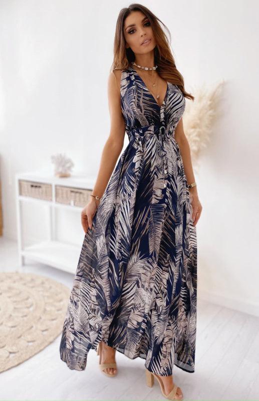 Maxi Jurk met V-hals en Tropische Print - Maxi Dresses - Jurkjes.co