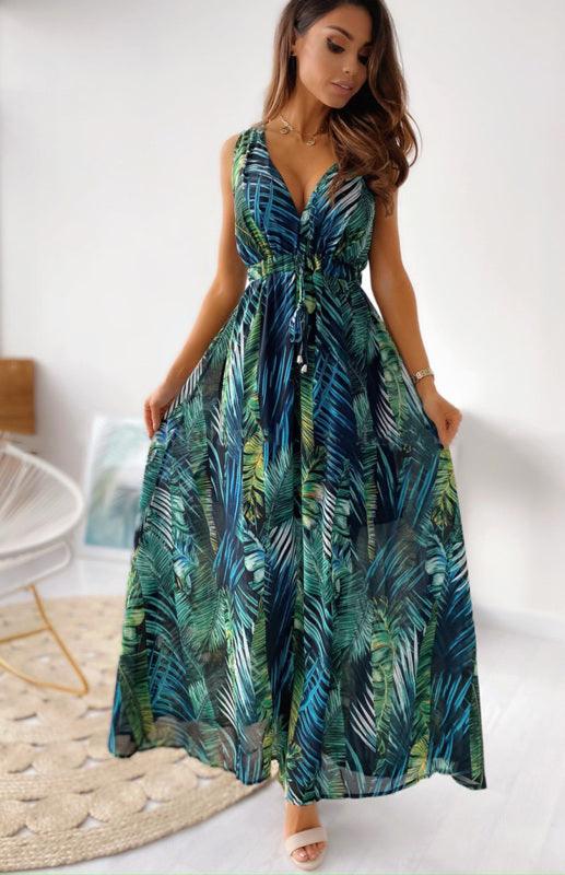 Maxi Jurk met V-hals en Tropische Print - Maxi Dresses - Jurkjes.co