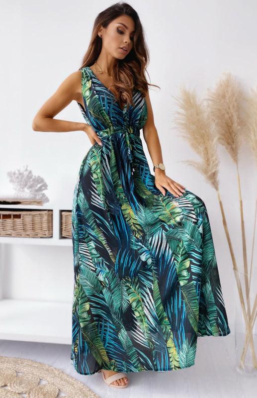 Maxi Jurk met V-hals en Tropische Print - Maxi Dresses - Jurkjes.co