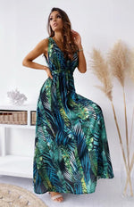 Maxi Jurk met V-hals en Tropische Print - Maxi Dresses - Jurkjes.co