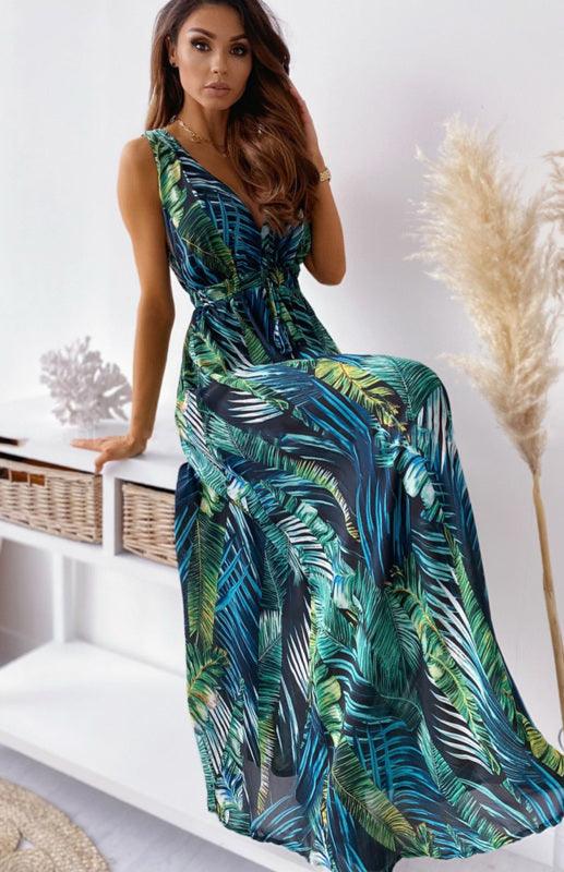 Maxi Jurk met V-hals en Tropische Print - Maxi Dresses - Jurkjes.co
