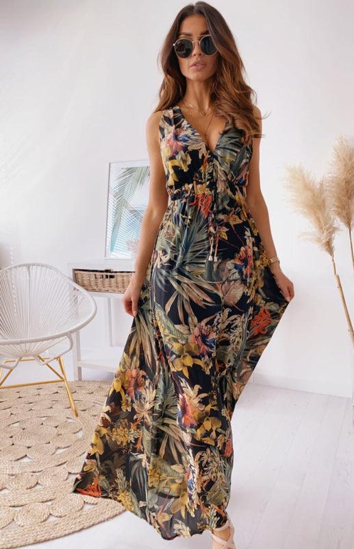 Maxi Jurk met V-hals en Tropische Print - Maxi Dresses - Jurkjes.co