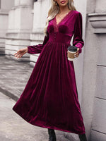 Maxi Jurk met V-hals en Velvet Look - Maxi Dresses - Jurkjes.co