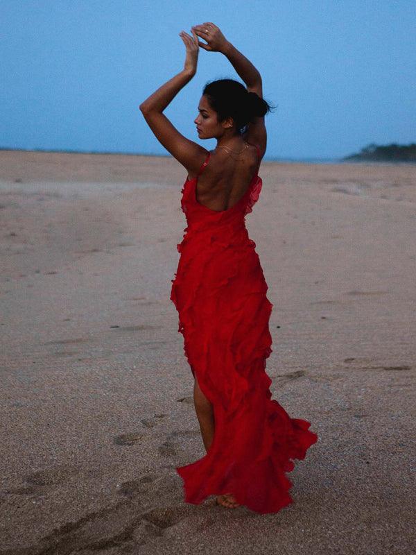 Maxi Jurk met V-hals en Volants - Maxi Dresses - Jurkjes.co
