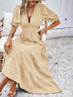 Maxi Jurk met V-hals en Volume Mouwen - Maxi Dresses - Jurkjes.co