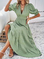 Maxi Jurk met V-hals en Volume Mouwen - Maxi Dresses - Jurkjes.co