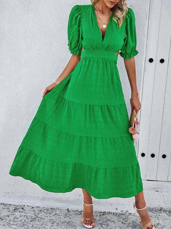 Maxi Jurk met V-hals en Volume Mouwen - Maxi Dresses - Jurkjes.co