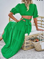 Maxi Jurk met V-hals en Volume Mouwen - Maxi Dresses - Jurkjes.co