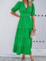 Maxi Jurk met V-hals en Volume Mouwen - Maxi Dresses - Jurkjes.co