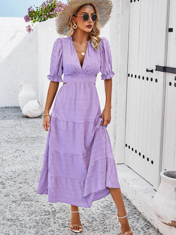 Maxi Jurk met V-hals en Volume Mouwen - Maxi Dresses - Jurkjes.co