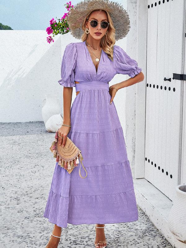 Maxi Jurk met V-hals en Volume Mouwen - Maxi Dresses - Jurkjes.co