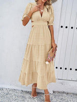 Maxi Jurk met V-hals en Volume Mouwen - Maxi Dresses - Jurkjes.co